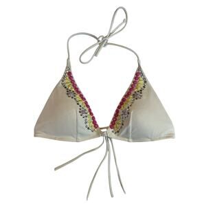 Victoria's Victoria Secret Bikini Halter Top S Small White With Rhinestones EUC